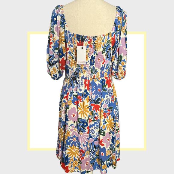 SugarLips Sweetheart Mini Dress, NWT, Ojai Floral Zipporah Puff Sleeve Blue - Picture 5 of 13